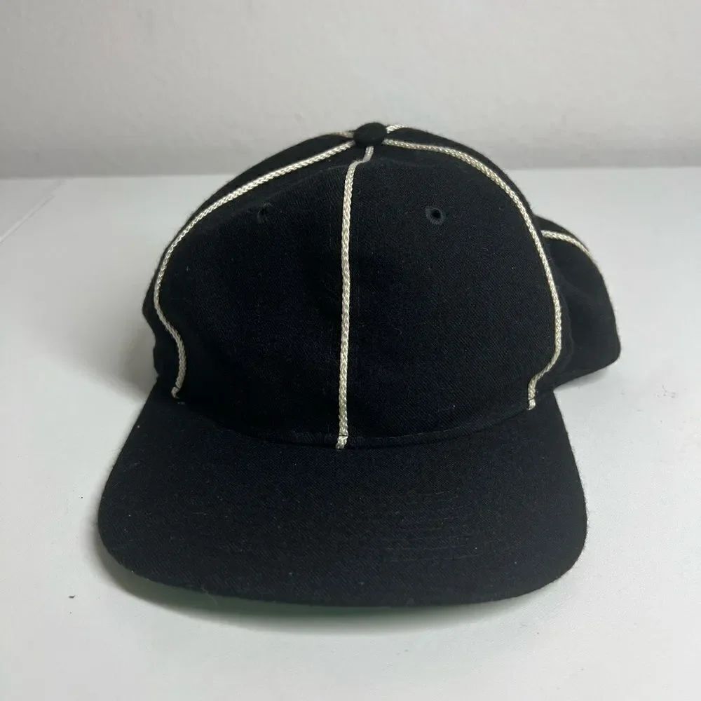 Vintage V.Sport Umpire Referee Black White Fitted Hat One Size Wool Blend USA